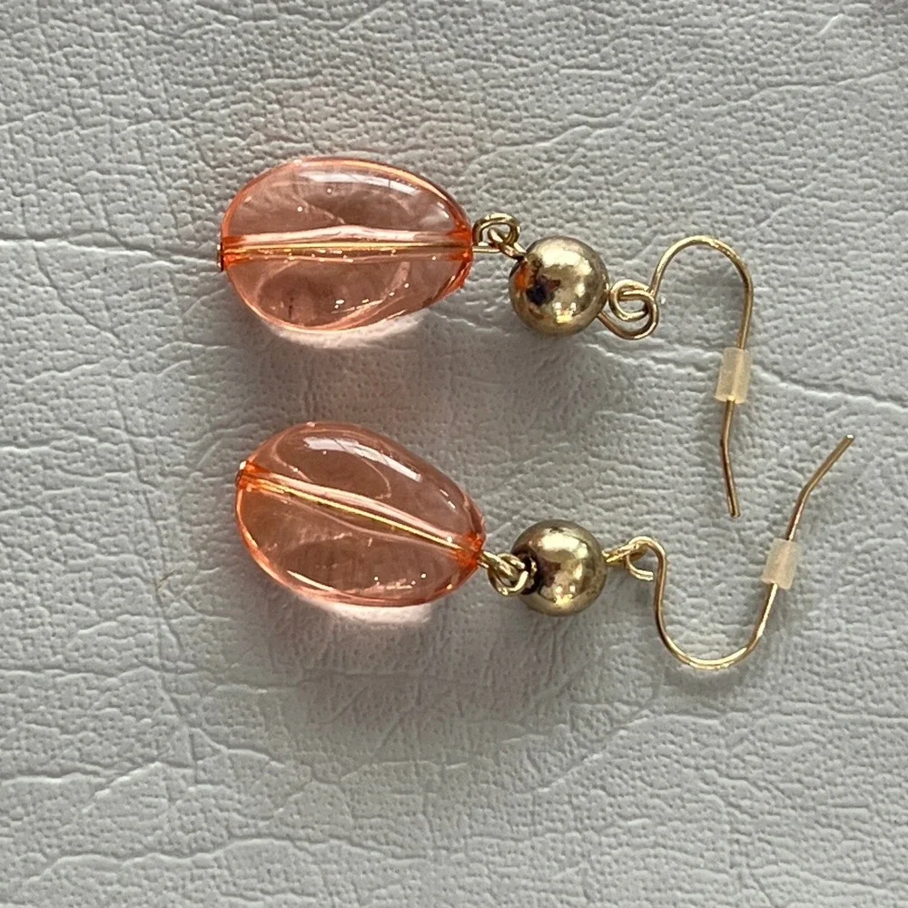 Pink Acrylic Stone Dangle Earrings Hook Wire‎ Drop